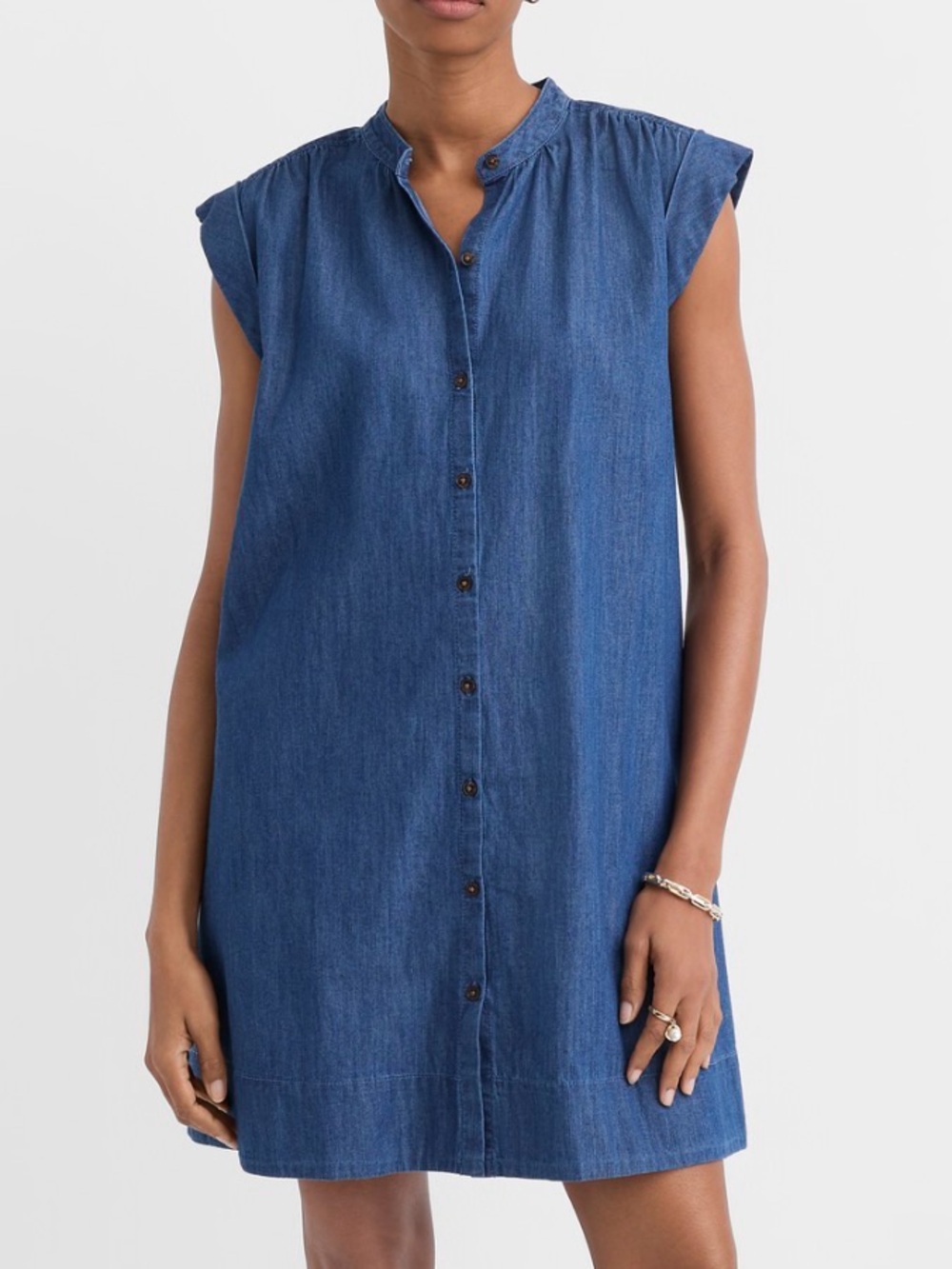 LOFT Blue Denim Button-Front Sleeveless Dress